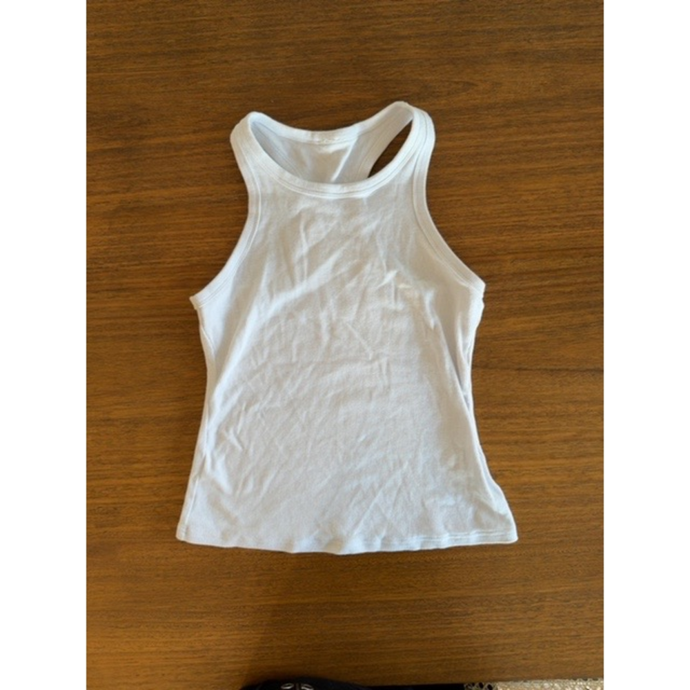 Alo Yoga Alo white ribbed cotton tank in Gray